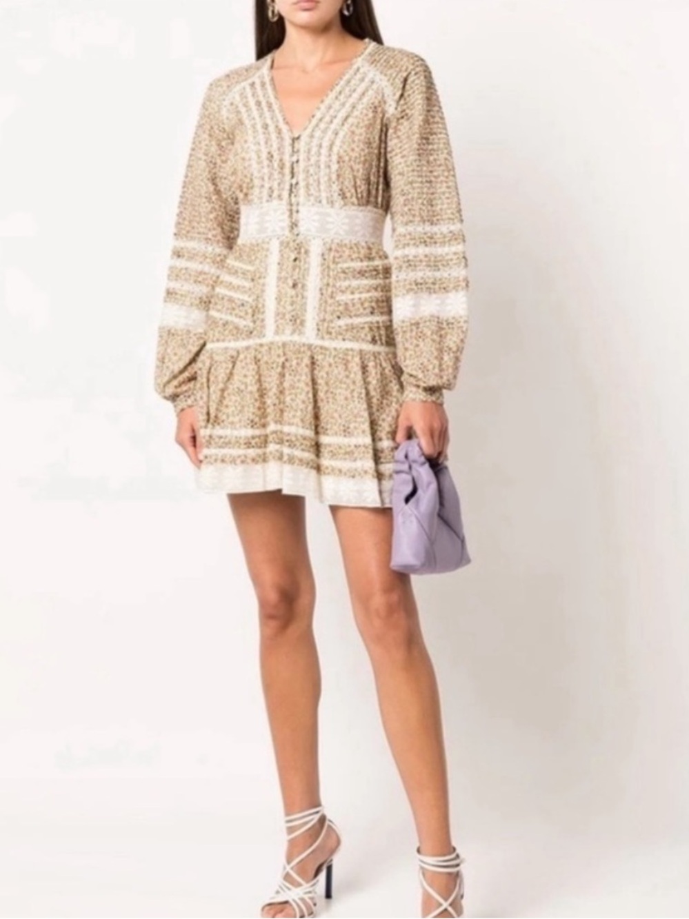 Veronica Beard Addilyn Lace Mini Dress in Stone Floral Cotton Size 8